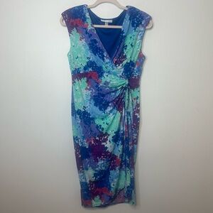 London Times Women’s Turquoise Blue Watercolor Caribbean Wrap Dress Size 10